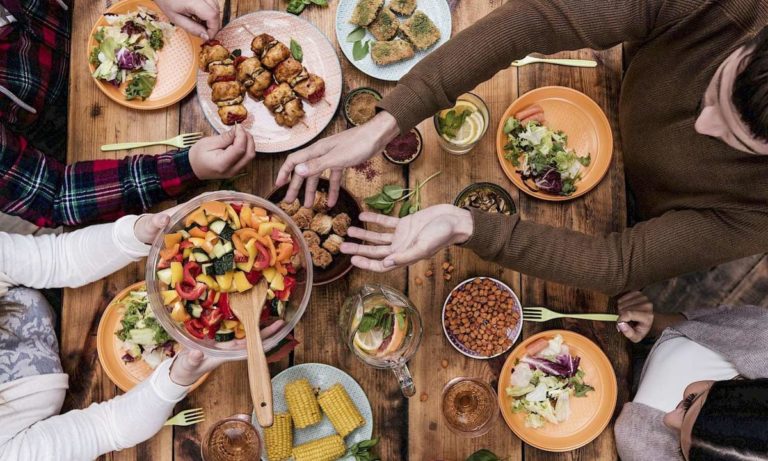 People sharing a meal together.